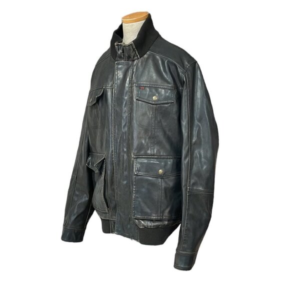 Levi's Faux Leather Distressed Aviator Jacket Pockets Vent Brown Size X Large XL - Picture 3 of 16